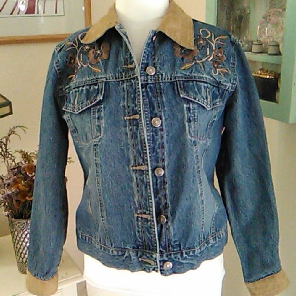 Faded Glory Embellished Denim Jacket Western Coastal Cowgirl